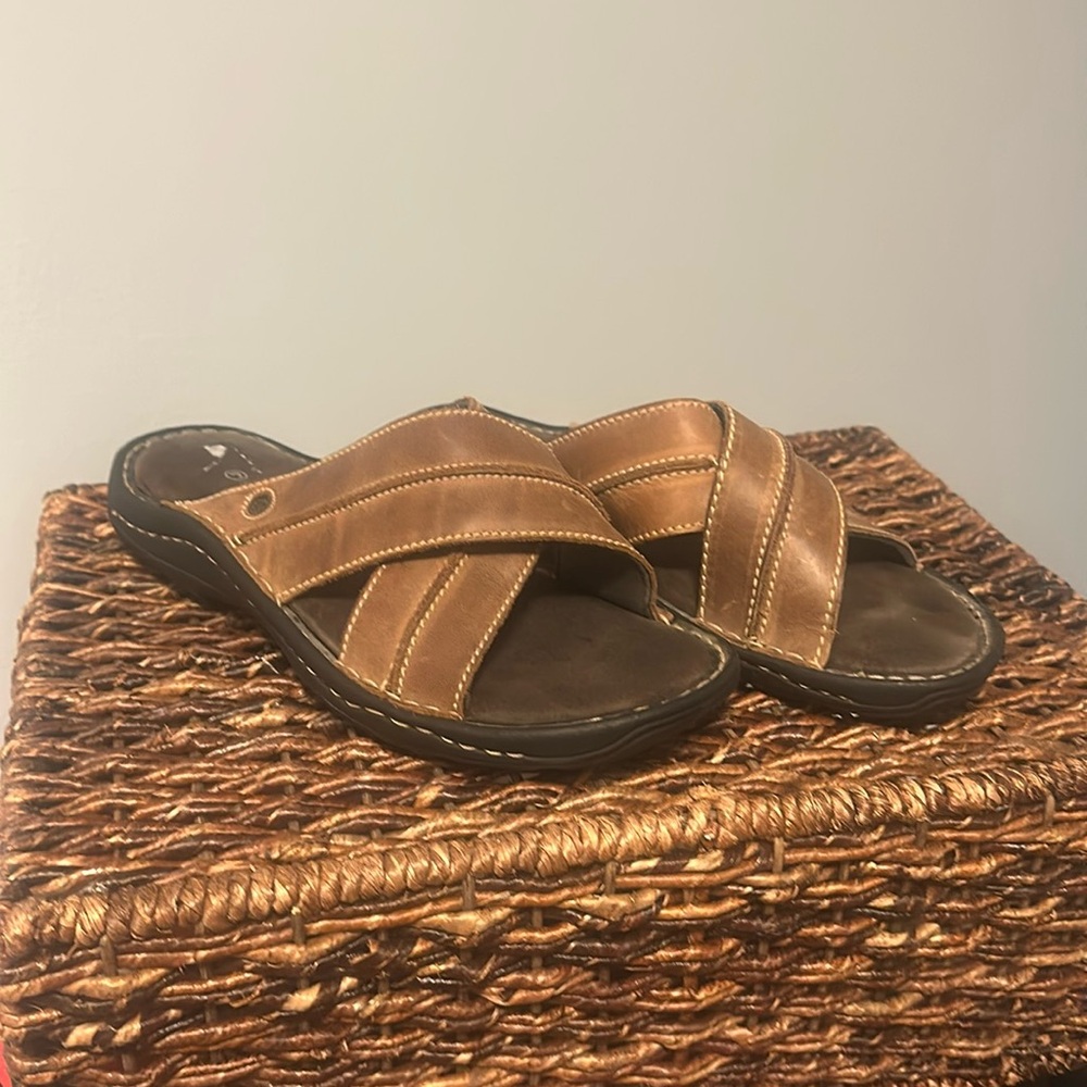 Rockport Men’s Slip-on Leather Cross Band Slide Sandal Size 9